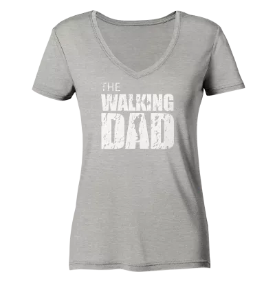 Ladies Organic V-Neck Shirt - The Walking Dad - Trage DAD2 - L - Heather Grey S front light