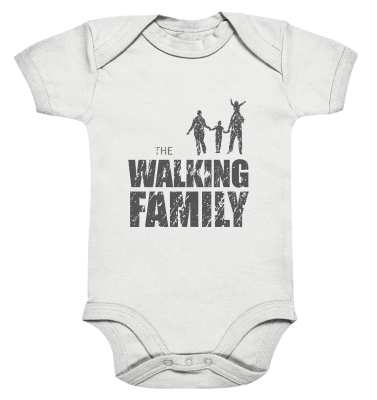 Organic Baby Body - The Walking Family - FAMILY1 - D - White 0-3M front dark