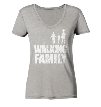 Ladies Organic V-Neck Shirt - The Walking Family - FAMILY1 - L - Heather Grey S front light