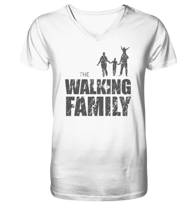 Organic V-Neck Shirt - The Walking Family - FAMILY1 - D - White S front dark