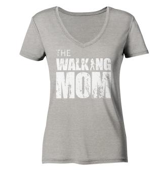 Ladies Organic V-Neck Shirt - The Walking Mom - Trage MOM3 - Heather Grey S front light