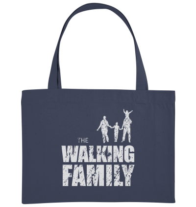 Organic Shopping Bag - The Walking Family - FAMILY1 - L - Midnight Blue ca  49x37 front light