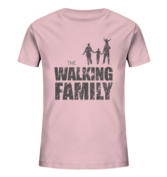 Kids Organic Shirt - The Walking Family - FAMILY1 - D - Cotton Pink 98104 3-4 front dark