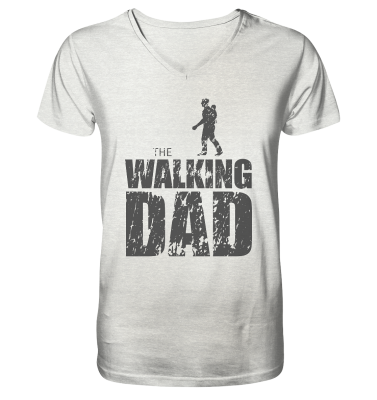 Organic V-Neck Shirt - The Walking Dad - Trage DAD1 - D - Cream Heather Grey S front dark