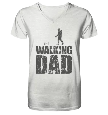 Organic V-Neck Shirt - The Walking Dad - Trage DAD1 - D - Cream Heather Grey S front dark