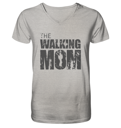 Organic V-Neck Shirt - The Walking Mom - Trage MOM2 - D - Heather Grey S front dark