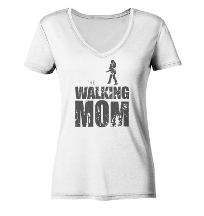 Ladies Organic V-Neck Shirt - The Walking Mom - Trage MOM1 - D - White S front dark