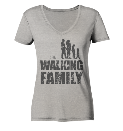 Ladies Organic V-Neck Shirt - The Walking Family - FAMILY2-D - Heather Grey S front dark