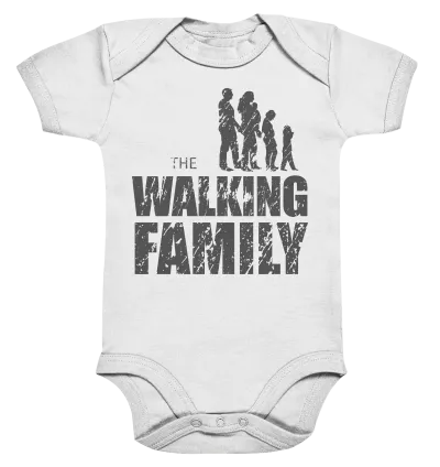 Organic Baby Body - The Walking Family - FAMILY2-D - White 0-3M front dark