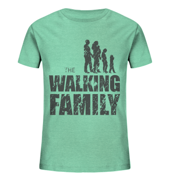 Kids Organic Shirt - The Walking Family - FAMILY2-D - Mid Heather Green 98104 3-4 front dark