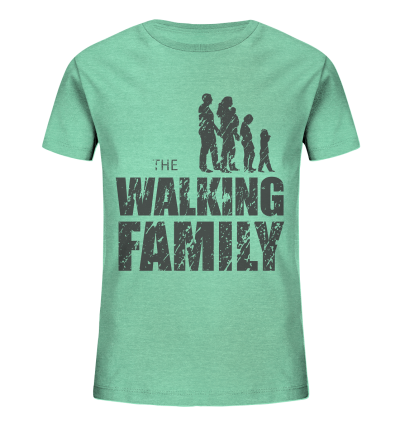 Kids Organic Shirt - The Walking Family - FAMILY2-D - Mid Heather Green 98104 3-4 front dark