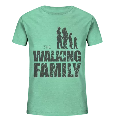 Kids Organic Shirt - The Walking Family - FAMILY2-D - Mid Heather Green 98104 3-4 front dark