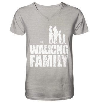 Mens Organic V-Neck Shirt - The Walking Family - FAMILY2 - Heather Grey S front light