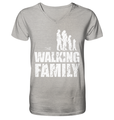 Mens Organic V-Neck Shirt - The Walking Family - FAMILY2 - Heather Grey S front light