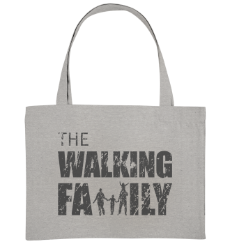 Organic Shopping Bag - The Walking Family - FAMILY3-D - Heather Grey ca  49x37 front dark