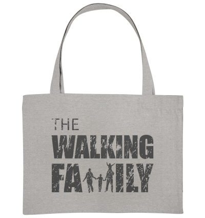 Organic Shopping Bag - The Walking Family - FAMILY3-D - Heather Grey ca  49x37 front dark