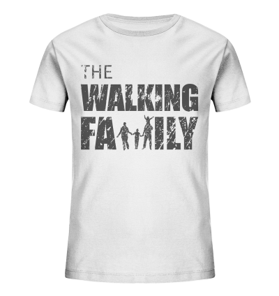 Kids Organic Shirt - The Walking Family - FAMILY3-D - White 98104 3-4 front dark
