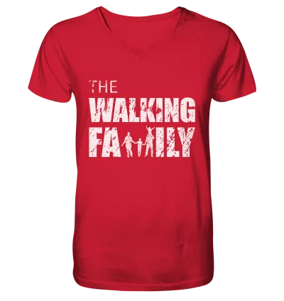 Mens Organic V-Neck Shirt - The Walking Family - FAMILY3 - Red S front light