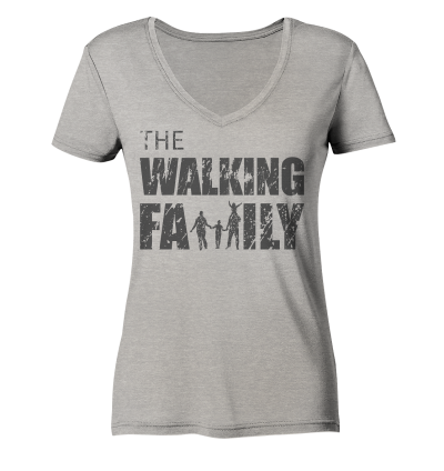 Ladies Organic V-Neck Shirt - The Walking Family - FAMILY3-D - Heather Grey S front dark