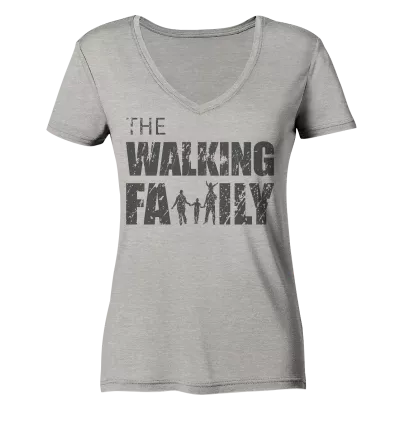 Ladies Organic V-Neck Shirt - The Walking Family - FAMILY3-D - Heather Grey S front dark