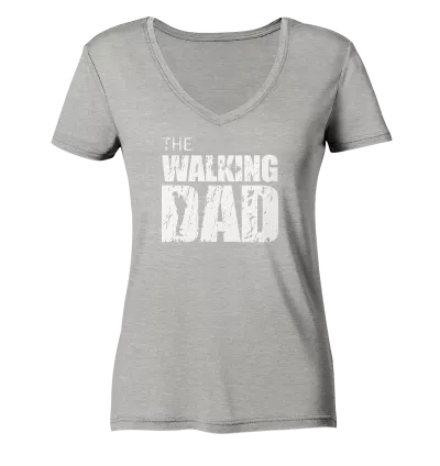 Ladies Organic V-Neck Shirt - The Walking Dad - Trage DAD3 - L - Heather Grey S front light